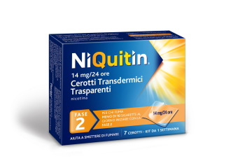 Niquitin 7 mg, 14 mg, 21 mg/24 ore cerotti transdermici trasparenti  nicotina